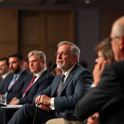 Un panel de oradores expertos participando en una conferencia, hablando con autoridad y confianza.